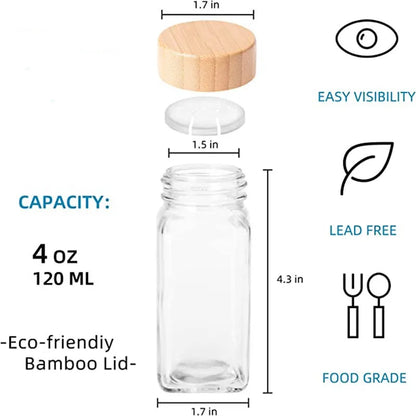 5/12Pcs Glass Spice Jars with Bamboo Lid Spice Seasoning Containers Salt Pepper Shakers Spice Organizer Kitchen Spice Jar Set
