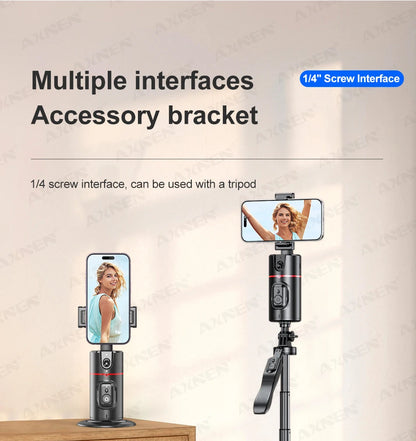 P02 360 Rotation Gimbal Stabilizer, Follow-up Selfie Desktop Face Tracking Gimbal for Tiktok Smartphone Live,with Remote Shutter