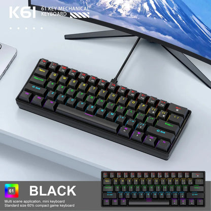 APAYADO K61 Keyboard 60% Portable Wired Mechanical Keyboard Wired 61 Keys Phantom RGB