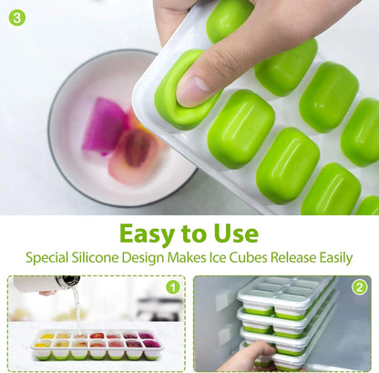 Ice Cube Tray Mold with Lid Silicone Square 14 Cube Easy Release Ice Cube Molds Summer Kitchen Bar DIY Iced Cocktail Freeze Tool