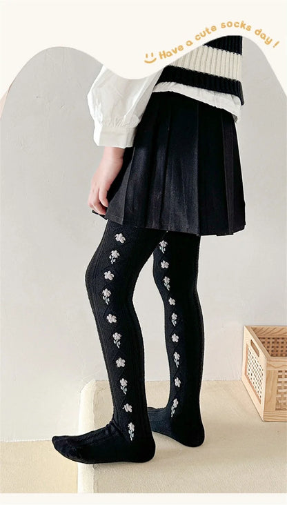 1-12Years Kids Autumn Elastic Tights Jacquard Soft Teenager Leggings Girls Knit Cotton Pantyhose Sweet Cute Baby Bottom Clothes
