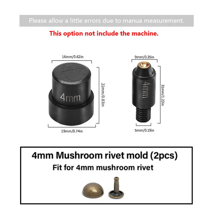 WUTA Manual Button Installation Tool Mute Punching Mushroom Rivets, Eyelet Hand Pressing (without /with Machine) DIY Craft Tools