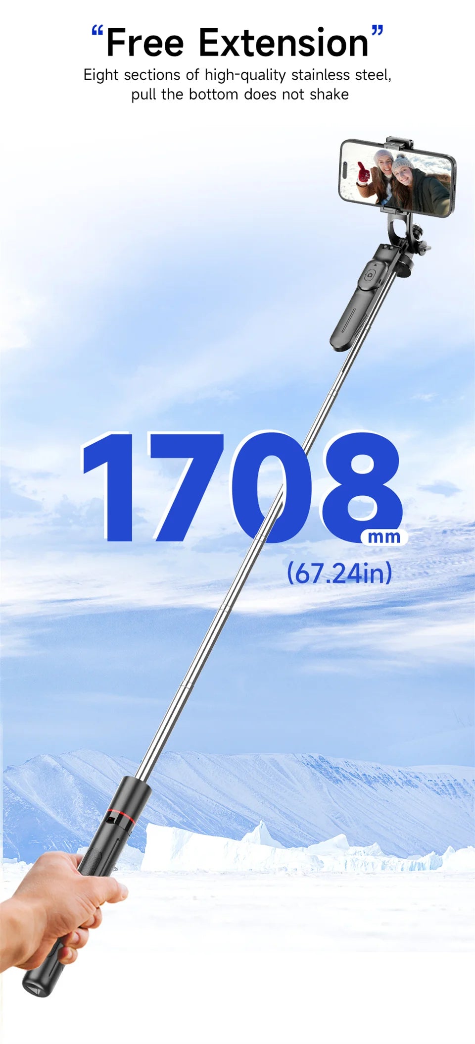 FANGTUOSI New 1.7M Wireless Selfie Stick Tripod Foldable Stand For Gopro Action Cameras Smartphones Balance Steady Shooting Live