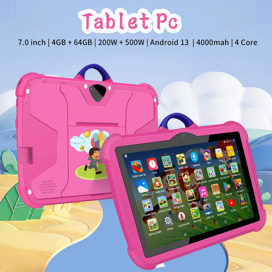 New 7 Inch Tablets Android 13 Quad Core 4GB RAM 64GB ROM 5G WiFi Bluetooth Google Learning Education Kids Tablet PC 4000mAh