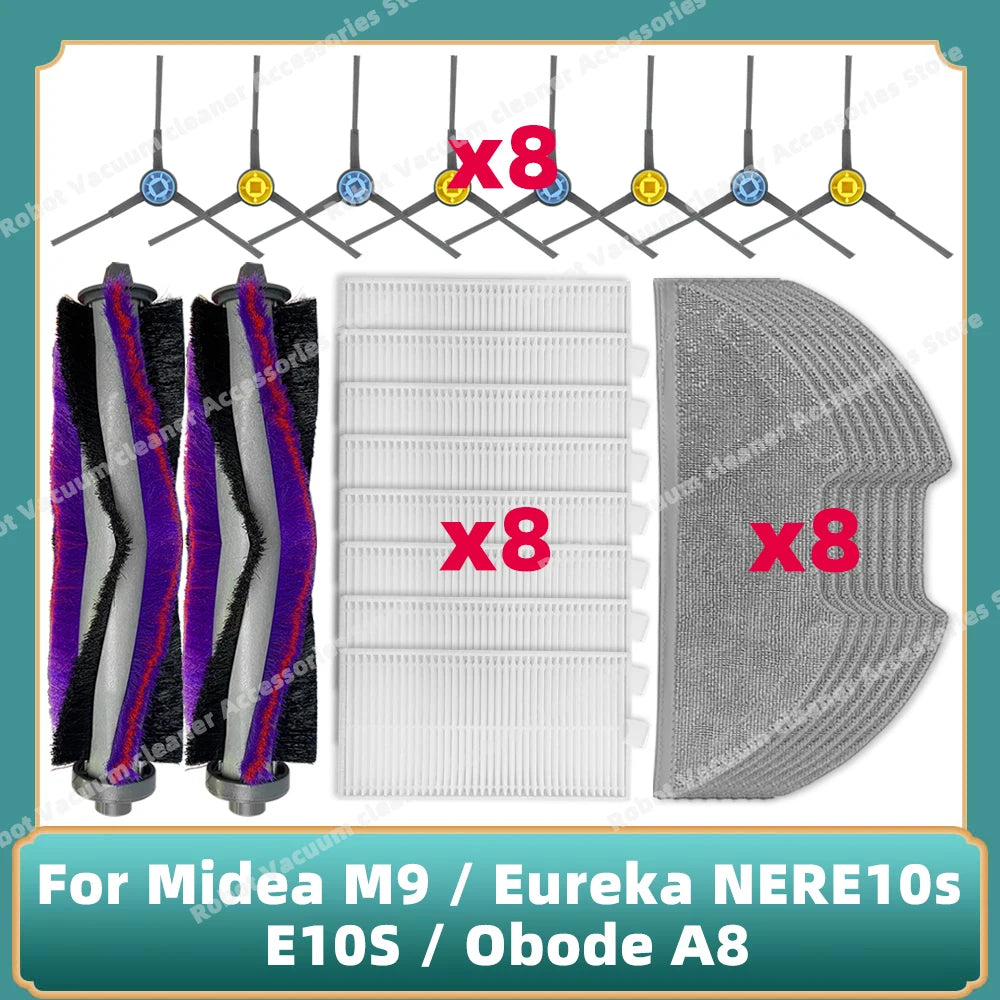 Compatible For Midea M9 / Eureka E20 Plus / Eureka NERE10s E10S / Obode A8 / VCR S10 Plus Main Side Brush Filter Mop Cloth Parts