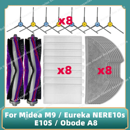 Compatible For Midea M9 / Eureka E20 Plus / Eureka NERE10s E10S / Obode A8 / VCR S10 Plus Main Side Brush Filter Mop Cloth Parts