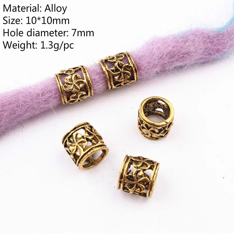 5 Pcs Antique Silver Hair Braid Dread Dreadlock Beads Cuffs Tuber Approx 8mm Inner Hole for Hair Styling Accessories Tool