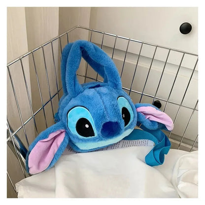 Disney 2025 New Cartoon Plush Doll Shoulder Bag Sweet and Cute Stitch Strawberry Bear Soft Cute Girls Handbag