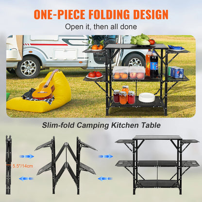 VEVOR Camping Kitchen Table One-piece Folding Portable Cook Station Aluminum Camping Folding Table for Outdoor Picnics BBQ