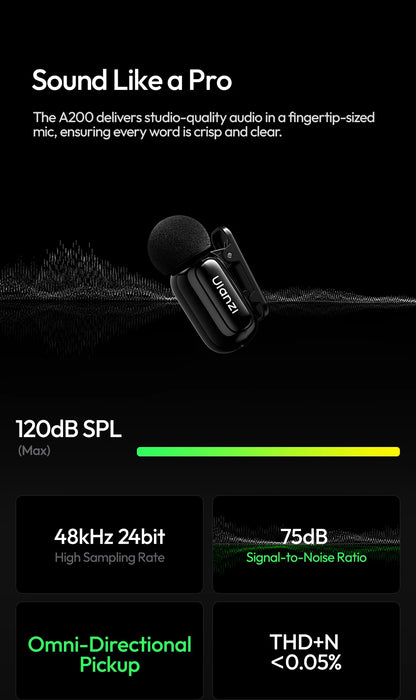 Ulanzi A200 Mini Mic 48kHz/24bit 75dB for Smartphone Camera Livestreaming Street Interview Vlogging Wedding Videography Shots