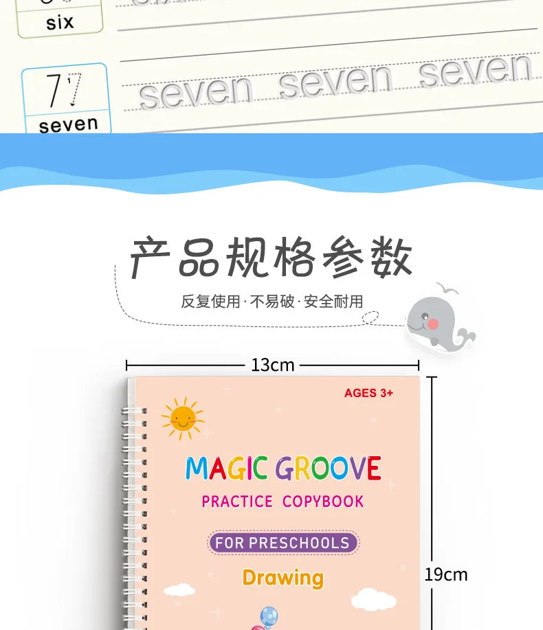 Magic Copybook Drawing Toys for Kids Montessori Reusable Pen Control Training Writing Sticker Learning Educational Toy Children
