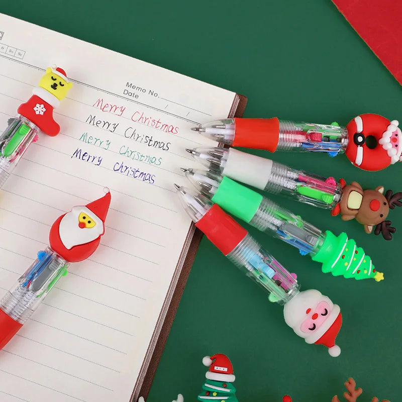 5-30Pcs Cartoon Christmas Pens Kids Birthday Party Christmas New Year Gift Favors Mini 4 Colors Ballpoint Pen Goodie Bag Stuffer