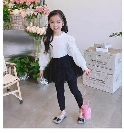Kids Autumn Leggings Children Cute Thin Style Yarn Skirt Kids Solid Color Bow Skinny Pants
