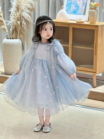Girl's Elsa Frozen Princess Dress Long Sleeve Gown Elegant Costume for Baby Girl Birthday Party One-piece Dresses 3-9 Years Old