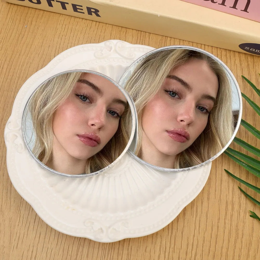 7.5cm/9.5cm Mini Hand-held Selfie Convex Mirror Travel Trip Pocket Selfie Mirror TikTok INS Fashion Mirrors for Traveling Alone