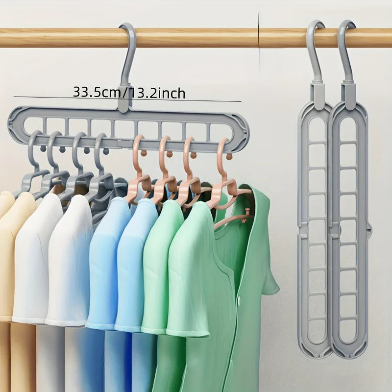 3-Pack Space Saving Foldable Hangers - Heavy Duty 9-Hole Plastic Clothes Organizer for Closet & Wardrobe