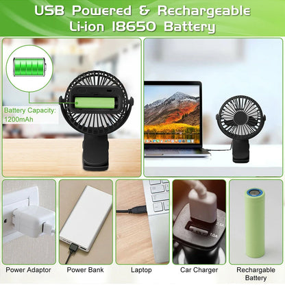 Clip On Fan USB Rechargeable Mini Coog Desk Baby Stroller Portable Handheld