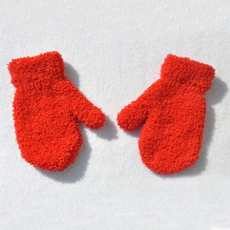 New 1-4Y Kids Gloves Winter Baby Plush Coral Gloves Toddler Full Fingers Cute Mittens Warm Windproof Glove For Boys Girls