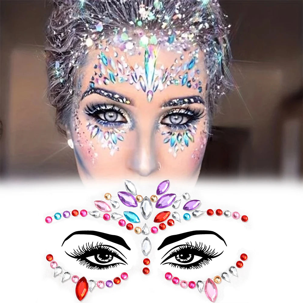 5Pcs/lot Mixed Shinying Girl Nail Glitter Face Stickers Rhinestone 3D Colorful Random Nail Face Crystal DIY Makeup Face/Body Dia