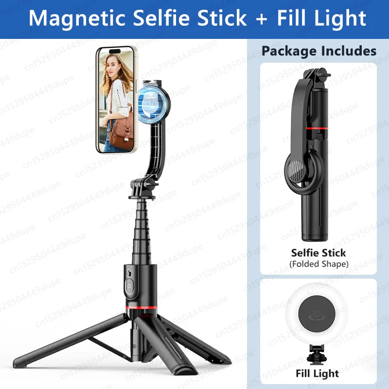 Magnetic Selfie Stick Tripod with Bluetooth Remote Magsafe Cellphone Stand for iPhone 14 13 12 Pro Max Vertical Shooting