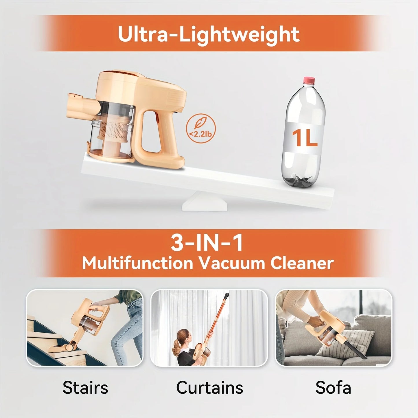 INSE N300 Cordless Vacuum Cleaner 20Kpa Ultra 6 in 1 Lightweight Stick Vacuum Powerful Handheld Vacuum Cleaners for Home Pet Car