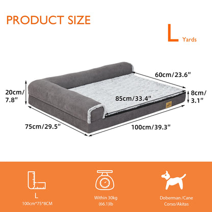 BigngoPaw Heavy Duty Dog Bed for Large Medium Super Soft L-shape Pet Calming Bed Chaise Sofa Kennel Mat w/ Removable Plush Cover