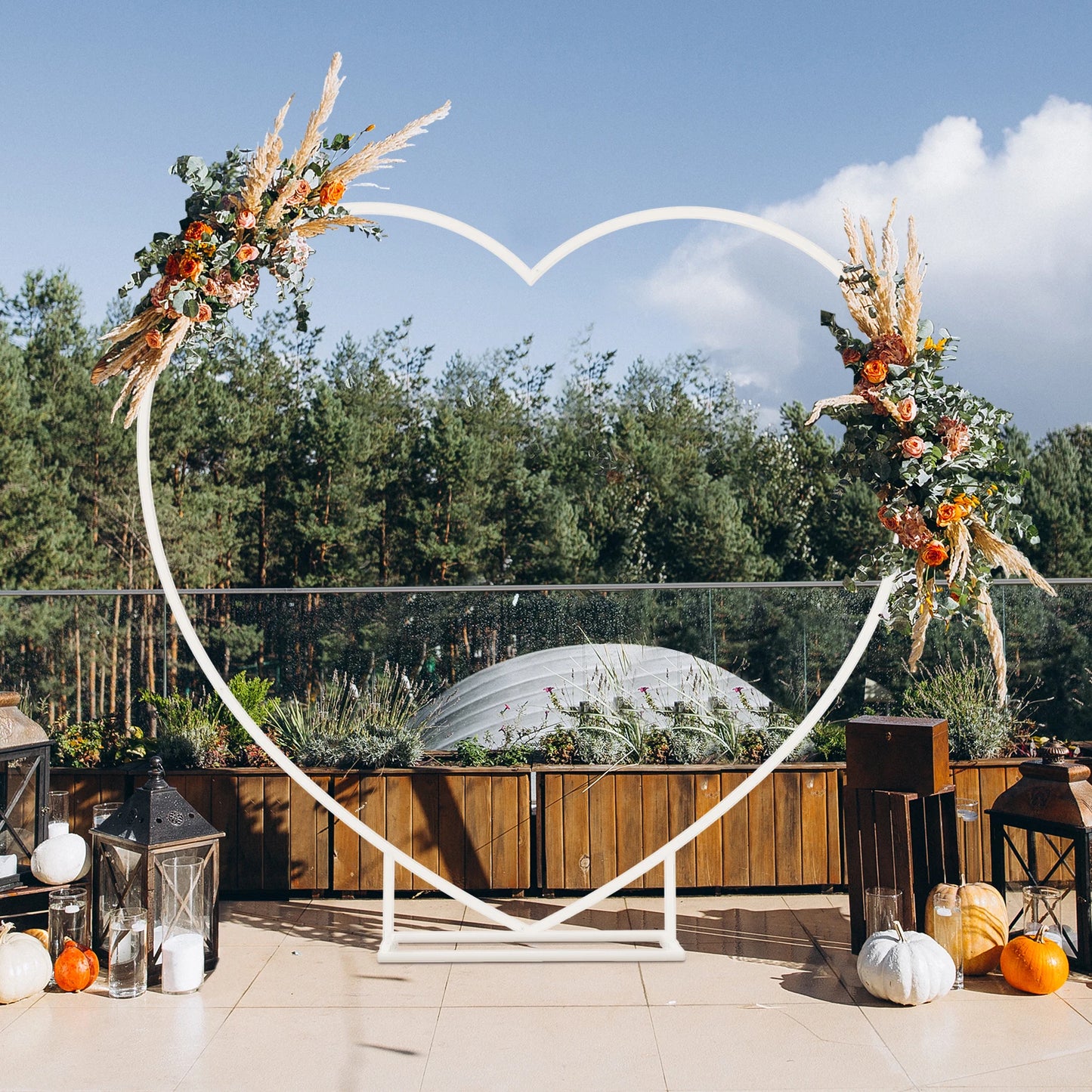Heart Shape Wedding Arch Stand with Base, Heavy Duty Metal Flower Balloon Frame, Backdrop Stand for Party, 7.2FT