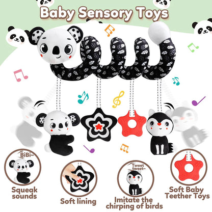 Newborns Spiral Hanging Activity Stroller Toy Baby Carseat Toy Black & White Lion Koala Rattle  for Crib Mobile Sensory Toy Gift