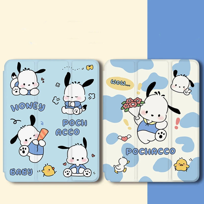 New Kawaii Sanrio Pochacco Ipad Protective Case Cute Cartoon Girl Foldable All Inclusive Anti Fall Protective Case with Pen Slot