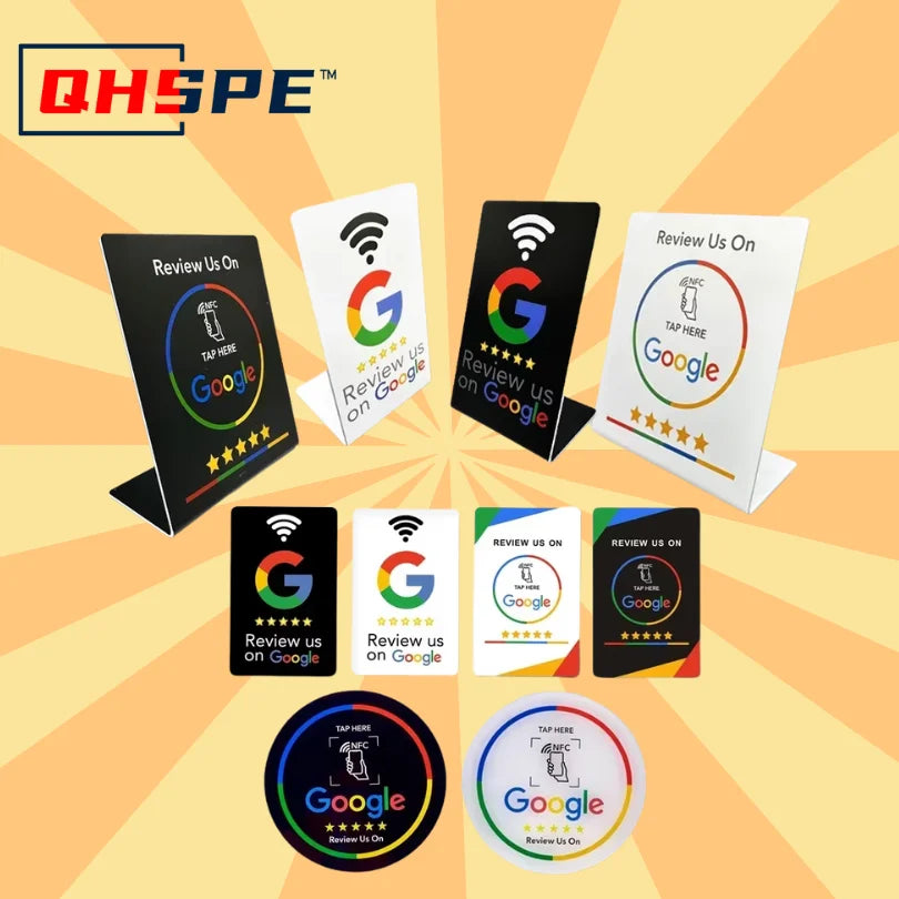 NFC 215 Programmable Card - Google Review Sticker, 13.56MHz Waterproof NFC Tag, Stand Table Station for Business Promotion