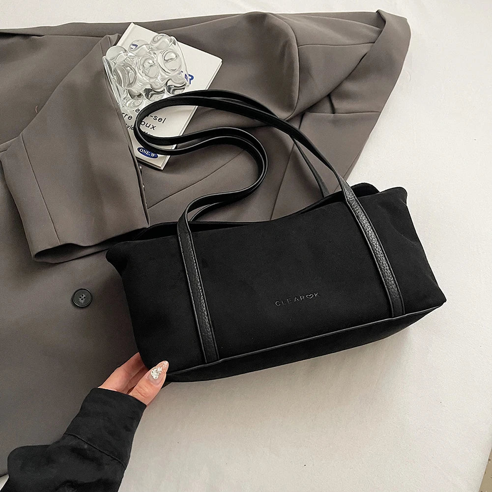 Autumn and Winter Vintage Women's Bag Suede Shoulder Bag Luxury Designer Top Handle Clutch Bag Purse for Women Retro Handbags