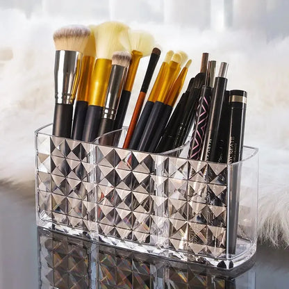 Diamond Pattern Mirrored Bathroom Storage Box - Premium Cosmetic Organizer for Lipstick & Makeup