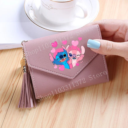 Disney Stitch Women Wallets PU Leather Female Purse Multi-Cards Holder Fashion Cartoon Stich Hasp Gifts Coin Anime Short Wallet