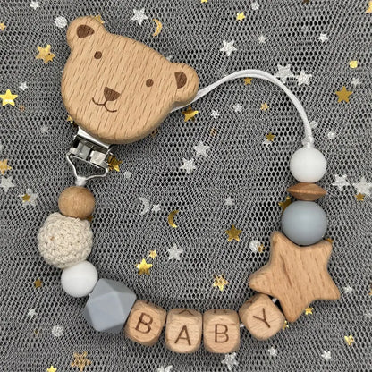 NEW Custom Name Wooden Personalized Baby Pacifier Chain Beech Bead Dummy Nipple Holder Guard Teether Pendant Newborn Mother Gift