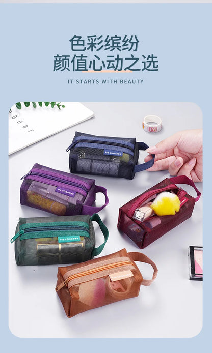 Dark Series Vintage Three-dimensional Square Nylon Mesh Coin Purse Pouch Large Capacity Key Lipstick Earphone Organizer Card Bag