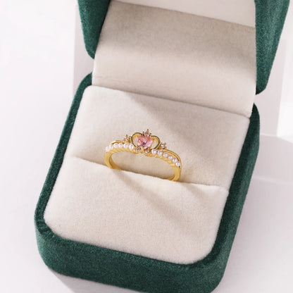Pink Zircon Bow Heart Rings For Women Gold Plated 18K Plated Adjustable Heart Ring 2026 Trend Wedding Aesthetic Jewelry Gift