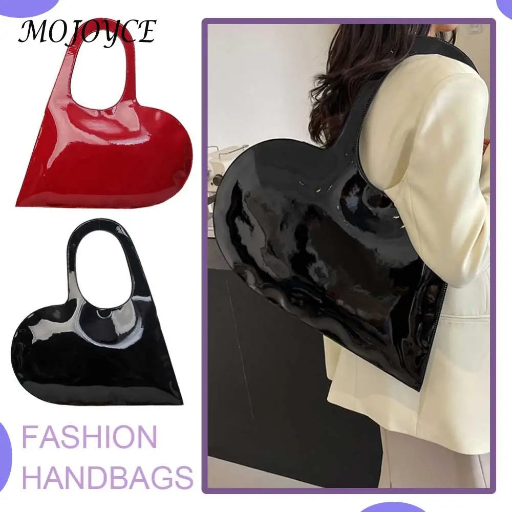 Luxury Design Heart Ladies Handbag PU Leather Underarm Bag Solid Color Trendy Tote Bag Summer Top Hand Bag for Women and Girls