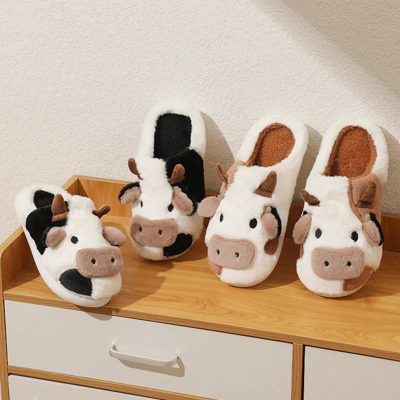 Women Warm Fur Slippers Couples House Non-Slip Soft Shoes Men Comfort Flat Heel Home Indoor Bedroom Cotton Cute Slippers