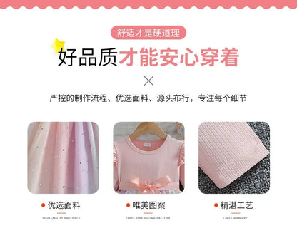 Girls Dress Blue Autumn Princess Dress Kids Clothes Birthday Party Dress Pink Long-sleeved for Children Fashion Rainbow 1-6Y