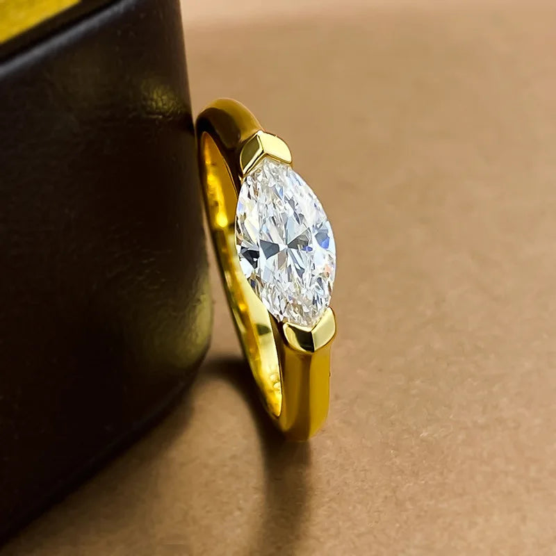 BXINY 1CT Marquise Cut Moissanite Ring S925 Silver Plate 18K Gold for Women Solitaire Diamond Wedding Band Gift Jewelry with GRA