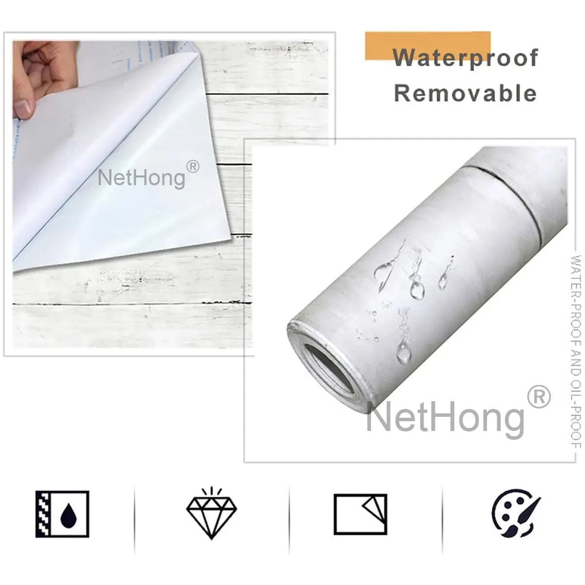 6M Vinyl Ivory white wood grain Wallpaper Stickers Self Adhesive Paper Waterproof