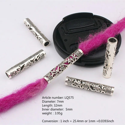 5 Pcs Antique Silver Hair Braid Dread Dreadlock Beads Cuffs Tuber Approx 8mm Inner Hole for Hair Styling Accessories Tool