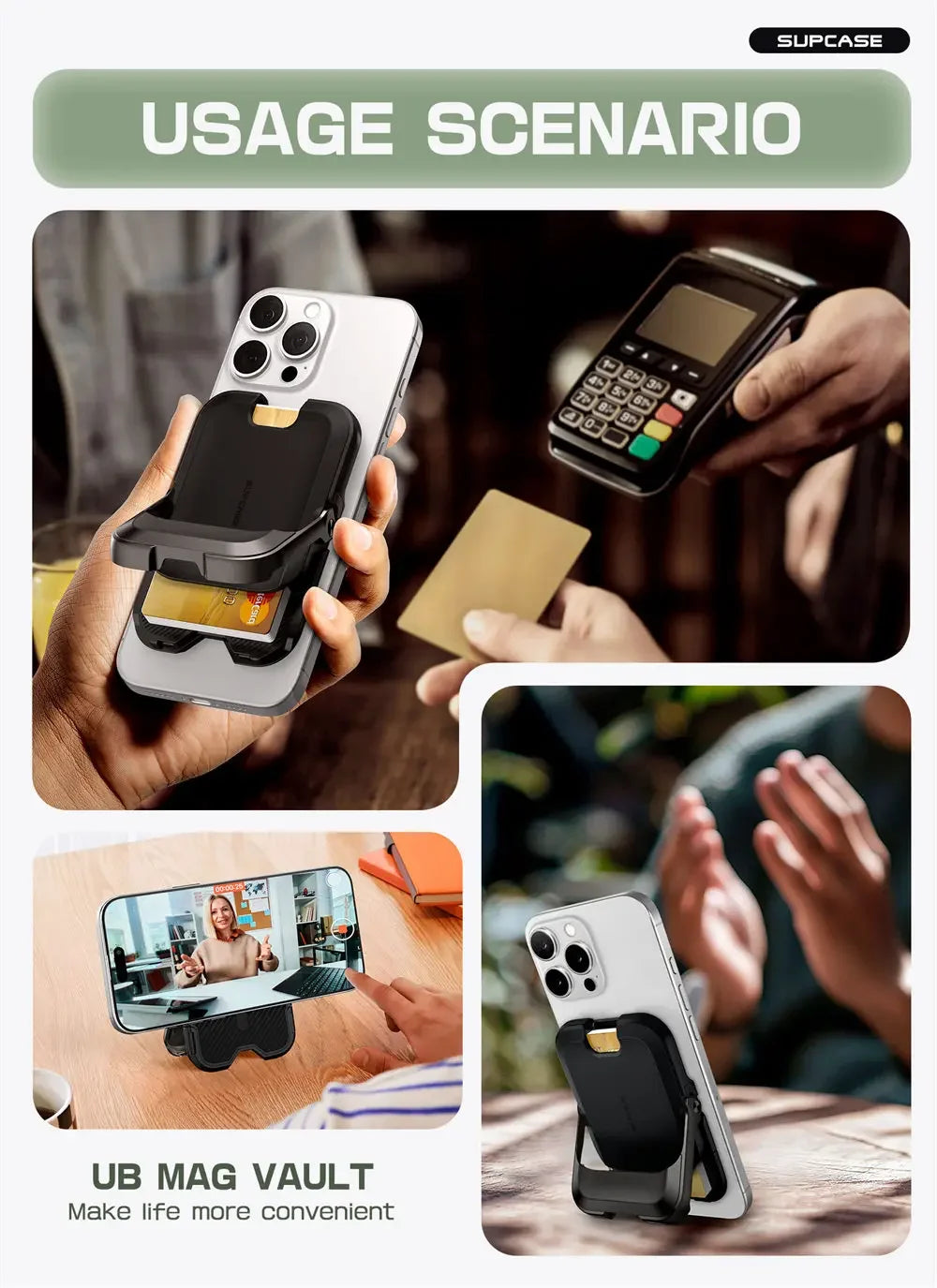 SUPCASE Magnetic Wallet Phone Stand Card Holder for iPhone 16/15/14/13 Series Strong Magnetic Lock Wallet with Stand