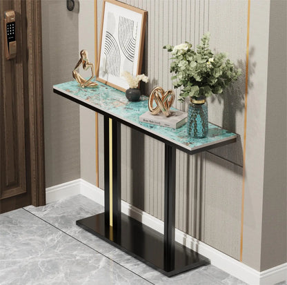 Delicate Texture Marble Console Table Living Room Bedroom Narrow Long Sofa Table Hall Display Stand Black Gold