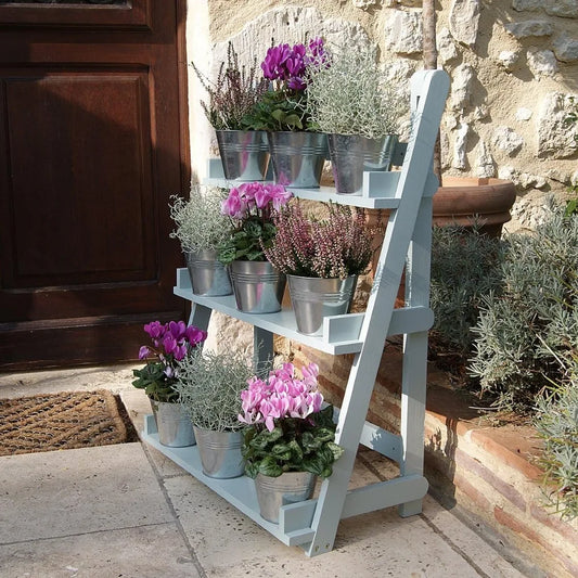 Three Tiered Flower Display Stand Decorative Shelving for Garden Moving Florist Bouquet Shelf Painted Garden Plant Theatre