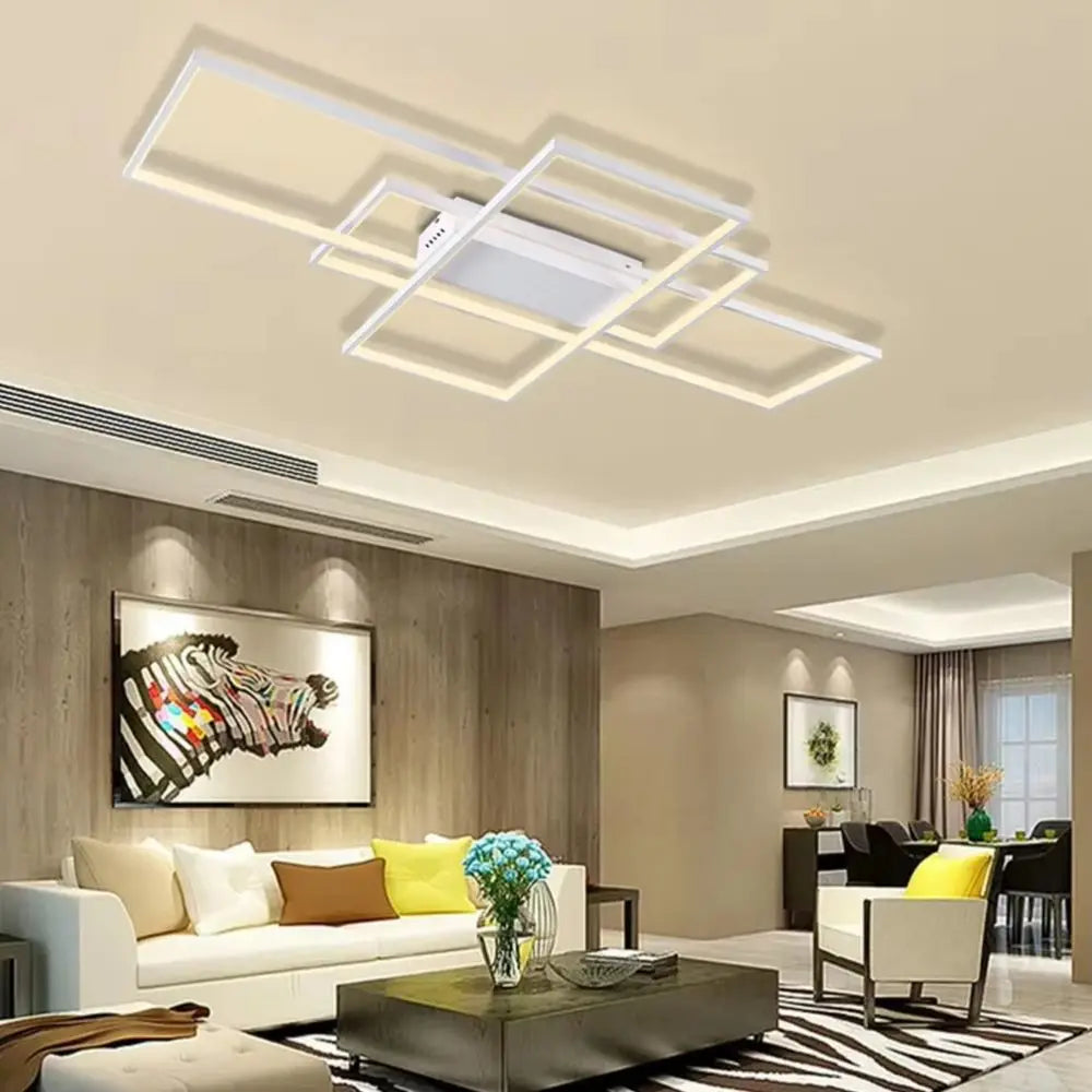 KOMORE Neutral Style Rectangular LED Semi Flush Ceiling Light,  White / Stepless Dimming for Office, Living Room, Bedroom