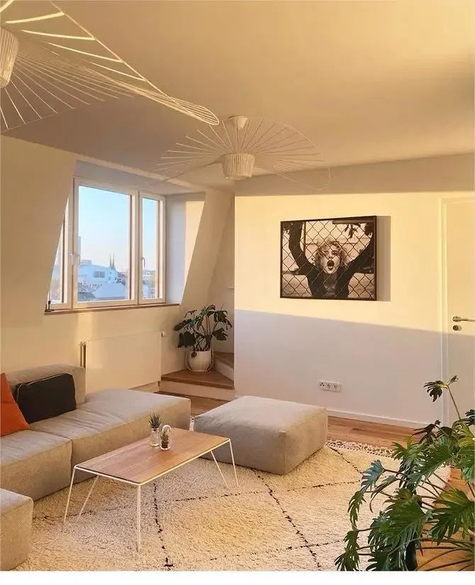 Italian Cross-border Nordic Straw Hat Lamp Fabric Restaurant Art Living Bedroom Designer Internet Celebrity Modern Simple Lamps