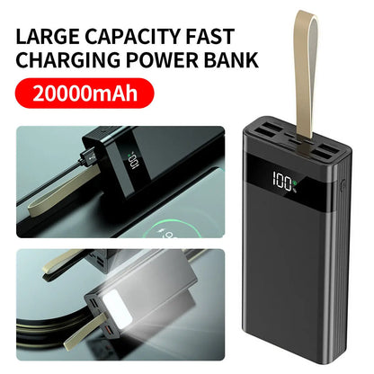 20000mAh Power Bank Portable Fast Charger 4 USB High Volume LED Battery Pack