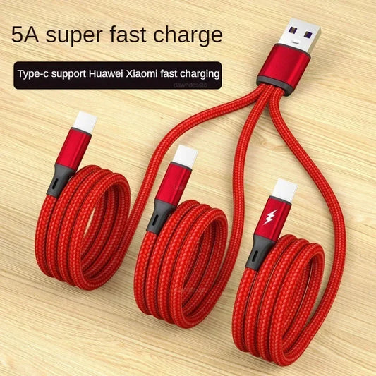 3 in 1 USB Charge Cable 3 Type-C 3 Micro USB Spliter Cord Fast Charging 5A For Mobile Phone Power Bank Charging Together 1.2m