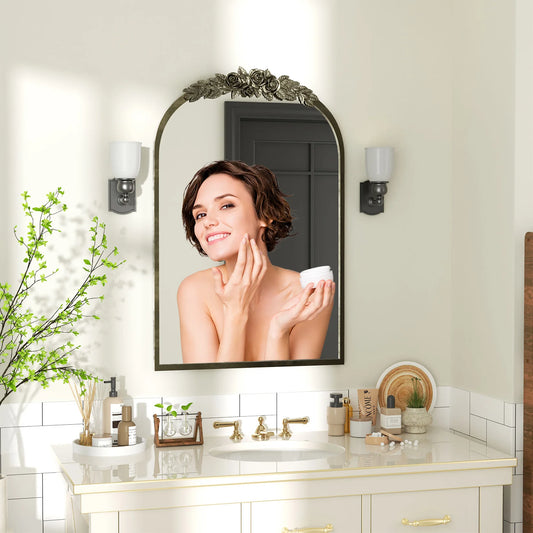 Arched Wall Mirror Gold Traditional Vintage, Ornate Baroque Mantel Mirrors, Antique Brass